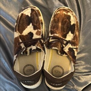 Hey Dudes Brown and White cow print